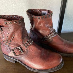 Frye Women's Moto Style, Studded  Ankle Buckle Boots size 8